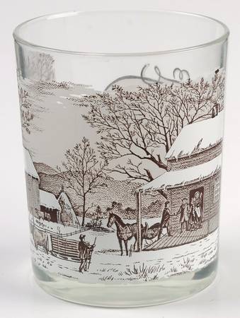 Currier and Ives Brown Glassware Double Old Fashioned