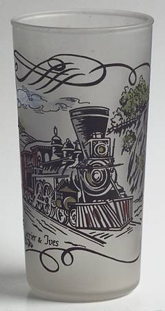 Currier and Ives Brown Glassware Tall Tumbler