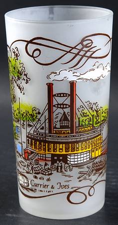 Currier and Ives Brown 12 Oz Glassware Tumbler
