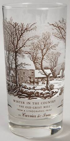 Currier and Ives Brown 12 Oz Glassware Tumbler