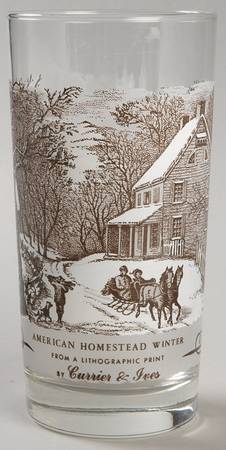 Currier and Ives Brown 12 Oz Glassware Tumbler