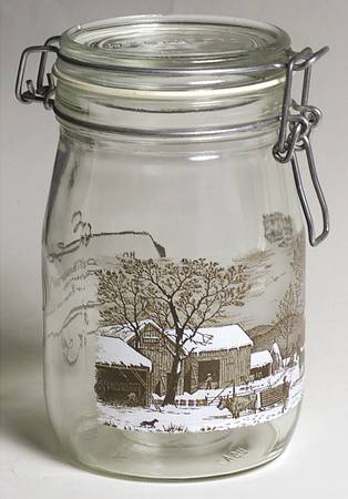 Currier and Ives Brown 7" Glassware Storage Jar & Lid