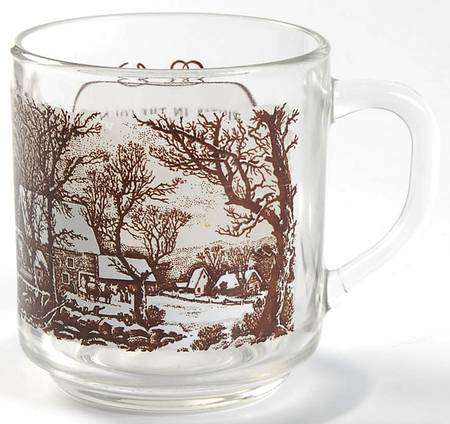 Currier and Ives Brown Glassware Mug