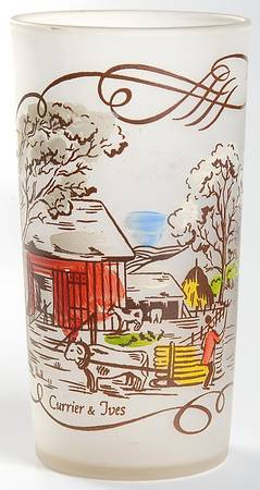 Currier and Ives Brown 12 Oz Glassware Tumbler