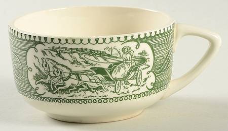 Currier and Ives Green Flat Cup