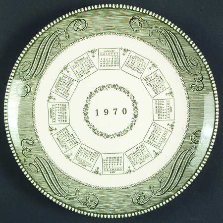 Currier and Ives Green "1970" Calendar Plate by Royal (USA)