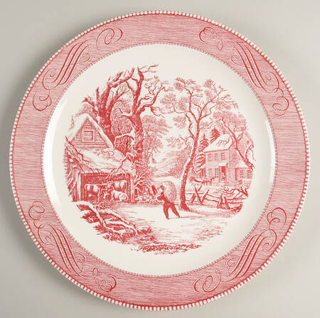 Currier and Ives Pink 13" Chop Plate (Round Platter)