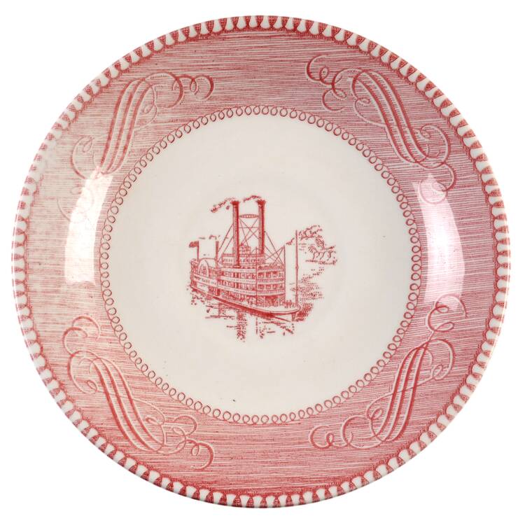 Currier and Ives Pink Saucer for Flat Cup
