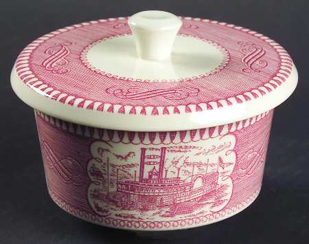 Currier and Ives Pink Sugar Bowl & Lid