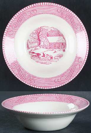Currier and Ives Pink Coupe Cereal Bowl