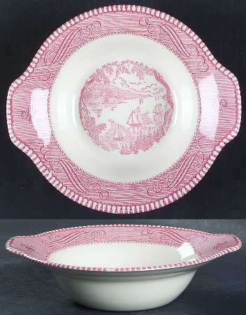 Currier and Ives Pink Lugged Cereal Bowl