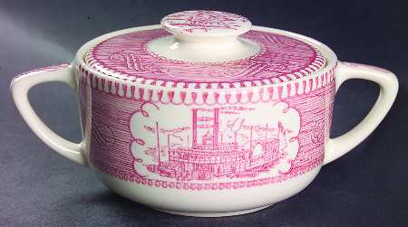 Currier and Ives Pink Sugar Bowl & Lid