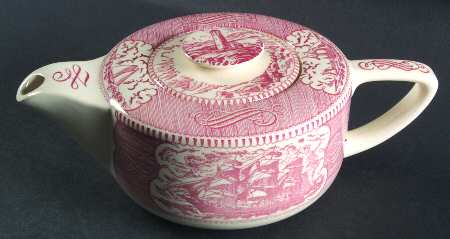 Currier and Ives Pink Small Teapot & Lid