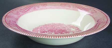 Currier and Ives Pink 10" Round Vegetable Bowl