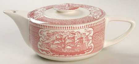 Currier and Ives Pink Teapot & Lid