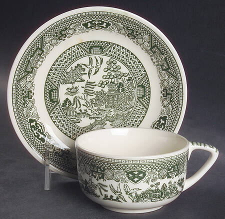 Green Willow Flat Cup & Saucer Set