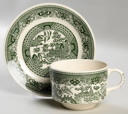 Green Willow Flat Cup & Saucer Set