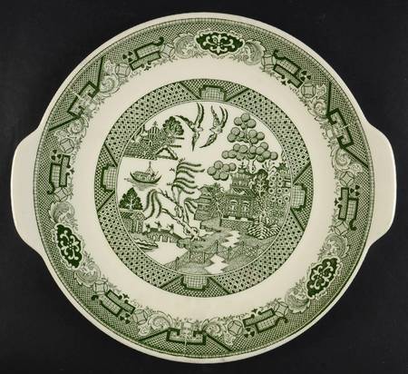 Green Willow Handled Cake Plate