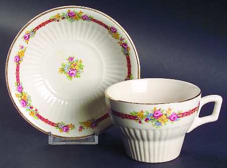 Ribbon Rose (Rim & Center Flower) Flat Cup & Saucer Set