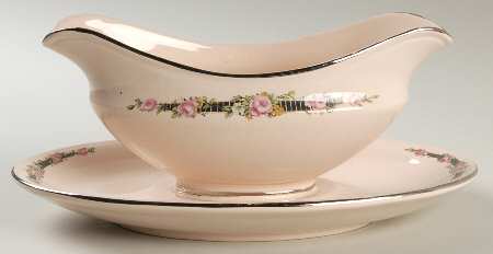 Ribbon Rose (Flowers On Rim Only) Gravy Boat with Attached Underplate