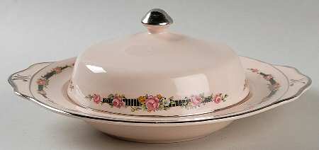Ribbon Rose (Flowers On Rim Only) Round Covered Butter