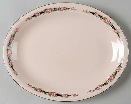 Ribbon Rose (Flowers On Rim Only) 11" Oval Serving Platter