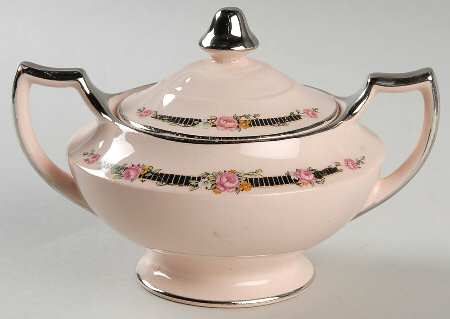 Ribbon Rose (Flowers On Rim Only) Sugar Bowl & Lid
