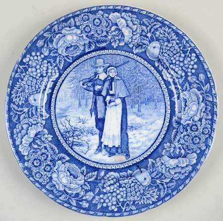 John Alden and Priscilla Blue Dinner Plate