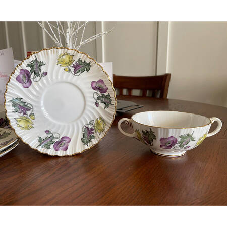 Poppy Footed Cream Soup Bowl & Saucer Set