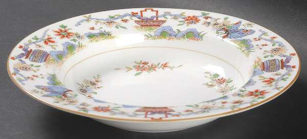 Pekin (White Background, Yellow Trim) Rim Soup Bowl