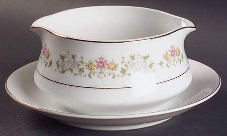 Petit Fleur (Gold Trim) Round Gravy Boat/Attached Underplate