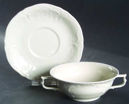 Sanssouci (Ivory, No Trim) Flat Cream Soup Bowl & Saucer Set