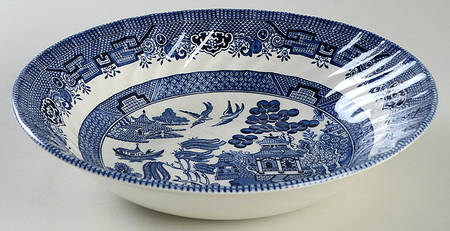 Blue Willow (Swirl Rim, England) 9" Round Vegetable Bowl