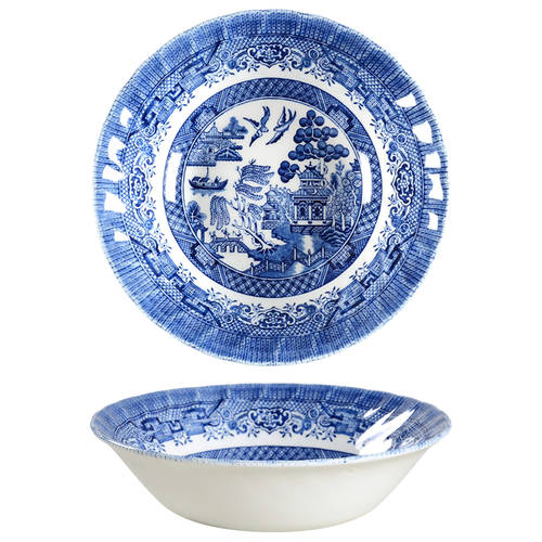 Blue Willow (Swirl Rim, England) Coupe Cereal Bowl
