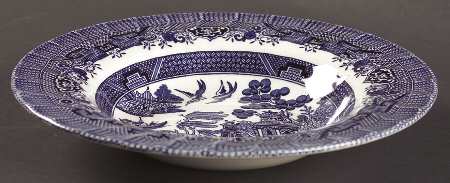 Blue Willow (Swirl Rim, England) Rim Soup Bowl