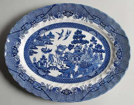 Blue Willow (Swirl Rim, England) 14" Oval Serving Platter