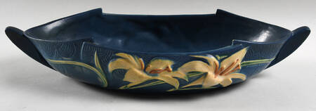 Zephyr Lily Bermuda Blue 12" Oval Handled Bowl