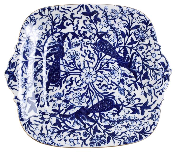 Derby Peacock Blue Handled Cake Plate