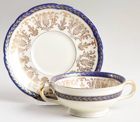 Corinthian Blue Footed Cream Soup Bowl & Saucer Set