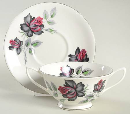 Masquerade Footed Cream Soup Bowl & Saucer Set