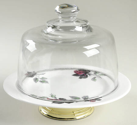 Masquerade 6 1/2"-7 1/2" Footed Cheese Plate w/ Glass Dome HC