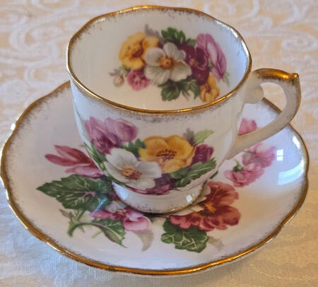 Summer Beauty (Gold Brushed Edge) Demitasse Cup & Saucer Set