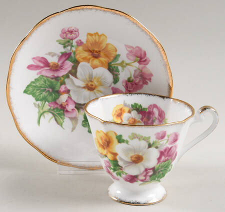 Summer Beauty (Gold Brushed Edge) Footed Cup & Saucer Set