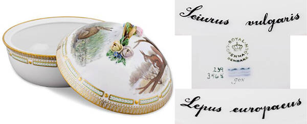 Flora Danica Game Series (Animals) Round Covered Vegetable-Lepus Europaeus/Seiurus vu