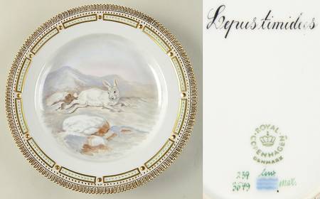 Flora Danica Game Series (Animals) Dinner Plate-Lepus timidus/Mountain Hare