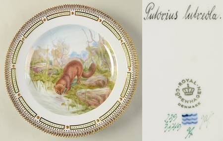 Flora Danica Game Series (Animals) Dinner Plate-Putorius lutreola/European Mink