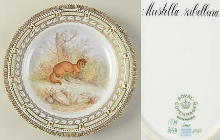 Flora Danica Game Series (Animals) Feathered Dinner Plate-Mustella gibellina/Ferret