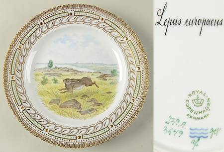 Flora Danica Game Series (Animals) Feathered Dinner Plate-Lepus europaeus/Hare