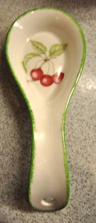 Country Lane (Brushed Green Trim) Spoon Rest/Holder (Holds 1 Spoon)