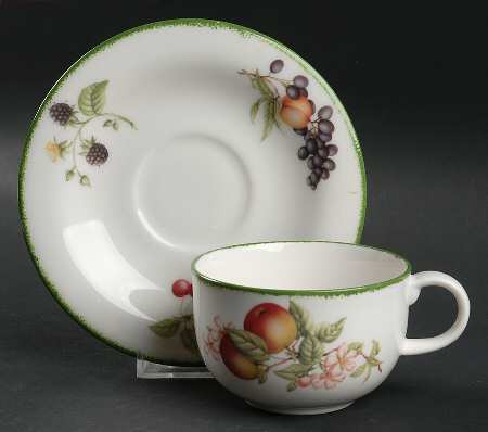 Country Lane (Brushed Green Trim) Flat Cup & Saucer Set